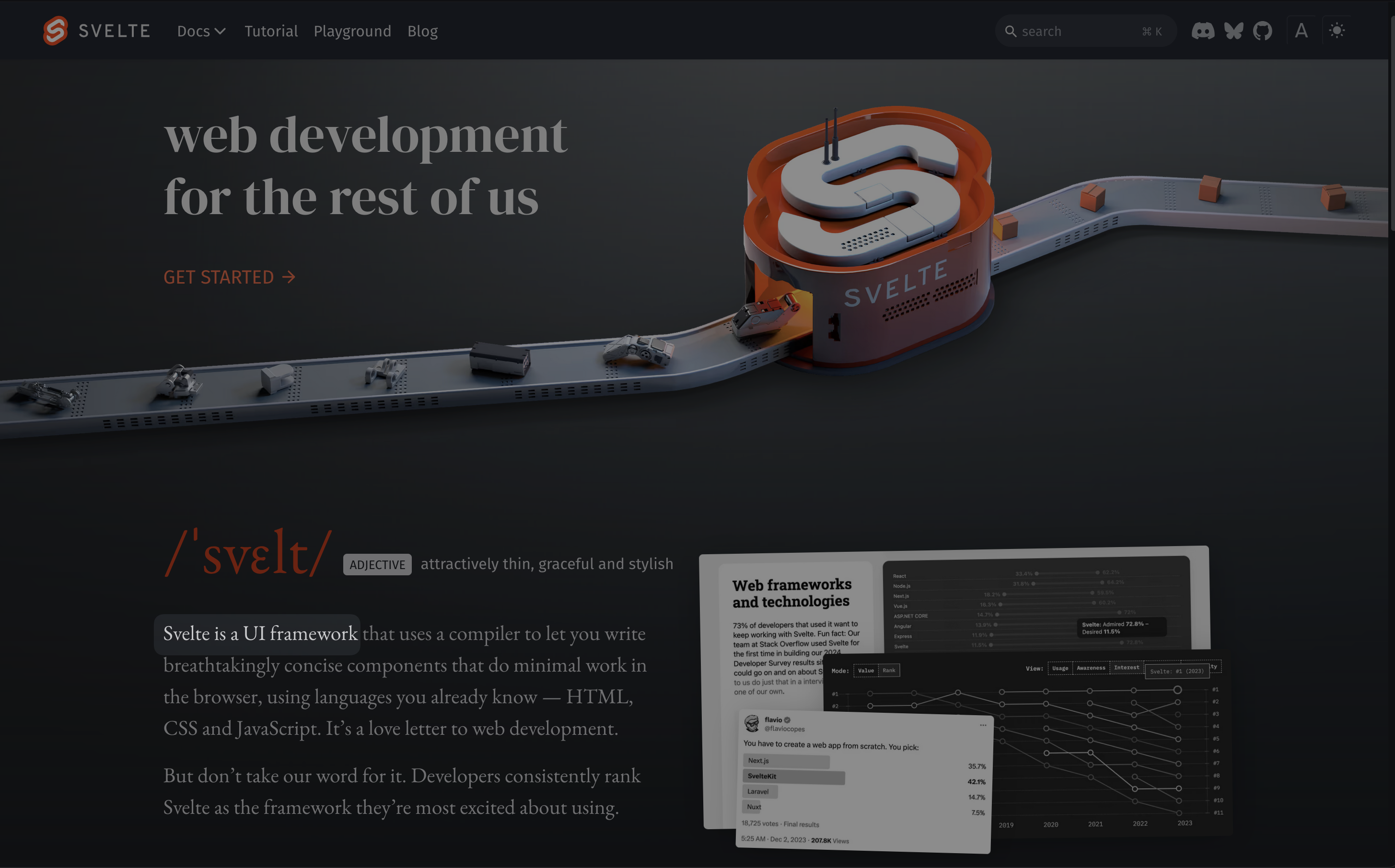 Svelte definition is highlighted: 'Svelte is a UI framework'